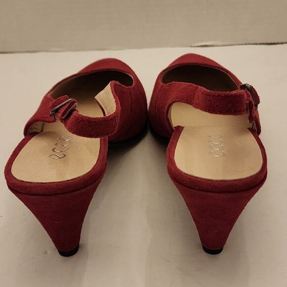 ECCO Red Suede Leather Slingback Pointed Toe Kitten Heel Pumps Shoes Sz 41 US 40 - Picture 7 of 13